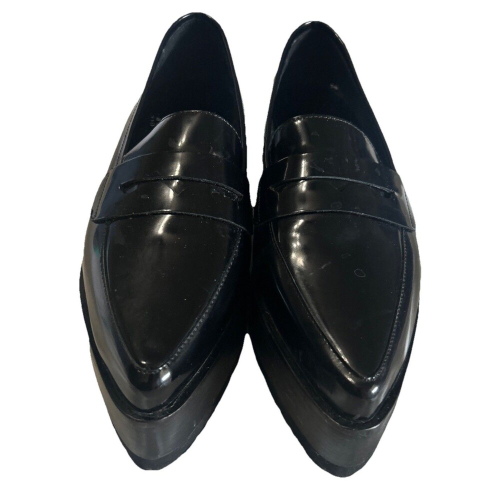 Jeffrey Campbell Suit You Sz 5.5 Platform Loafer Chunky Wedge Pointed Toe Black - Picture 8 of 16